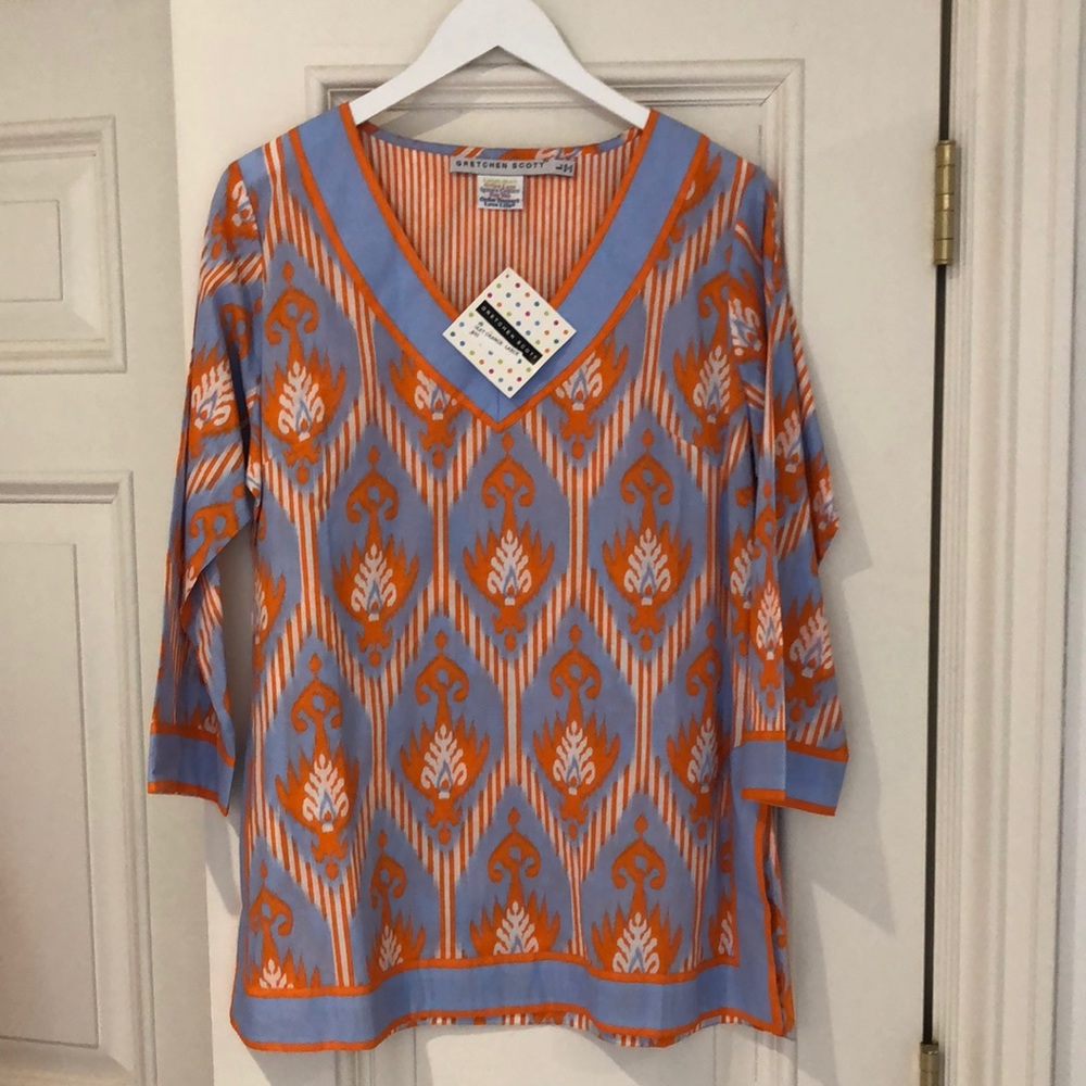 Gretchen Scott Orange and blue top